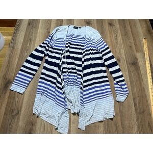 Tribal Sweater Womens Large Grey Blue Black Striped Cardigan Long Sleeve